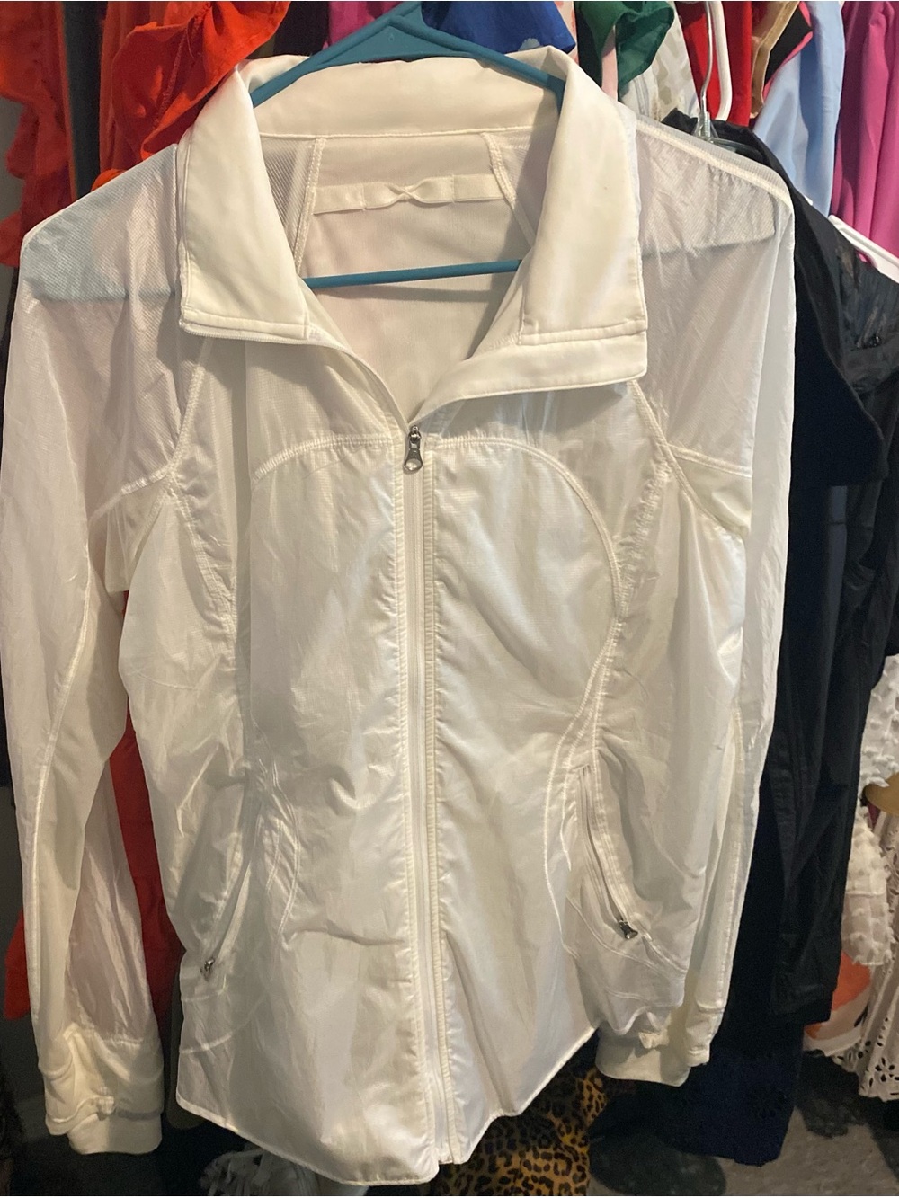 (2) Lululemon packable White and Black rain/wind light jackets with hoods